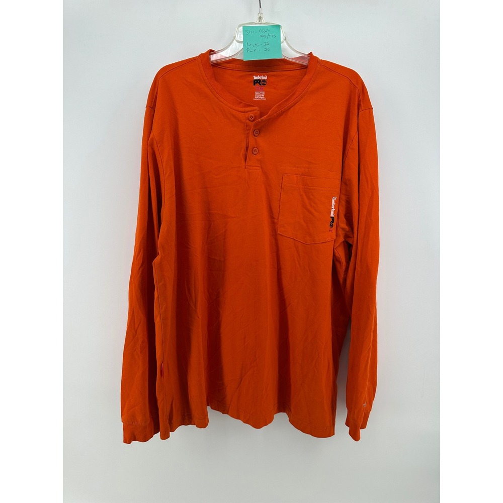 Timberland PRO FR Henley Shirt Mens XXL Orange Long Sleeve FR A23P40B